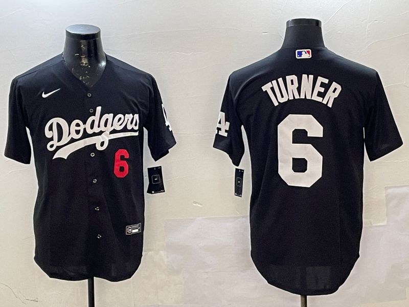 Men Los Angeles Dodgers 6 Turner Black Game 2025 Nike MLB Jersey style 5